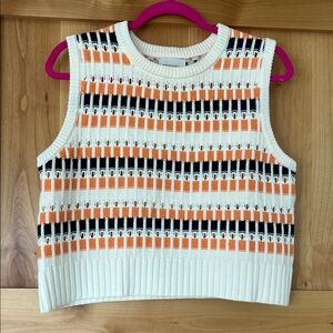 Stitches + Stripes Knit Top - Orange, Black, Cream